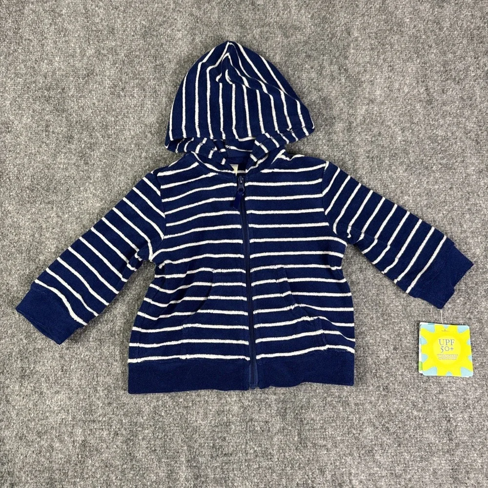 NWT Little Me Baby Boys Swim Cover Up Terry Hoodie Shorts 12 Mo Summer UPF 50